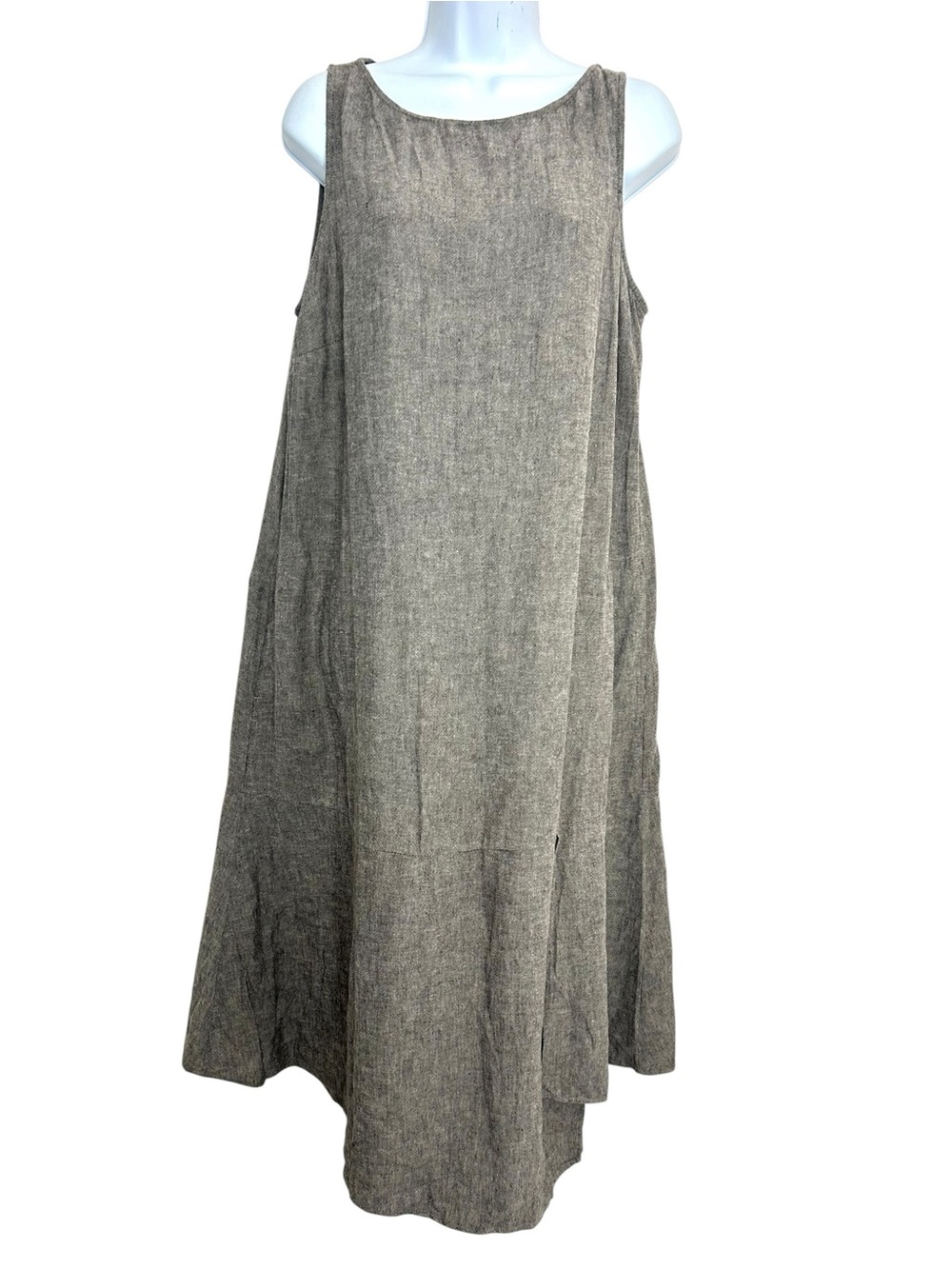 J. Jill Pure Jill Linen Blend Sleeveless A-Line Midi Dress M/L Taupe Gray
